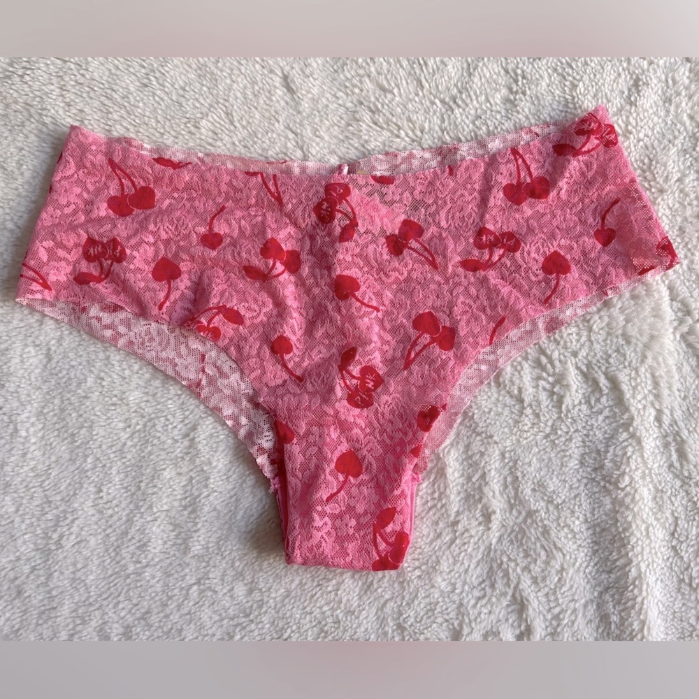 PINK Lacy Cherry Cheeky Panty M